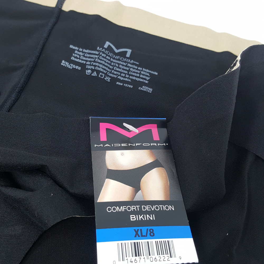 Maidenform Womens Comfort Devotion Bikini Panty Black Body Beige 8