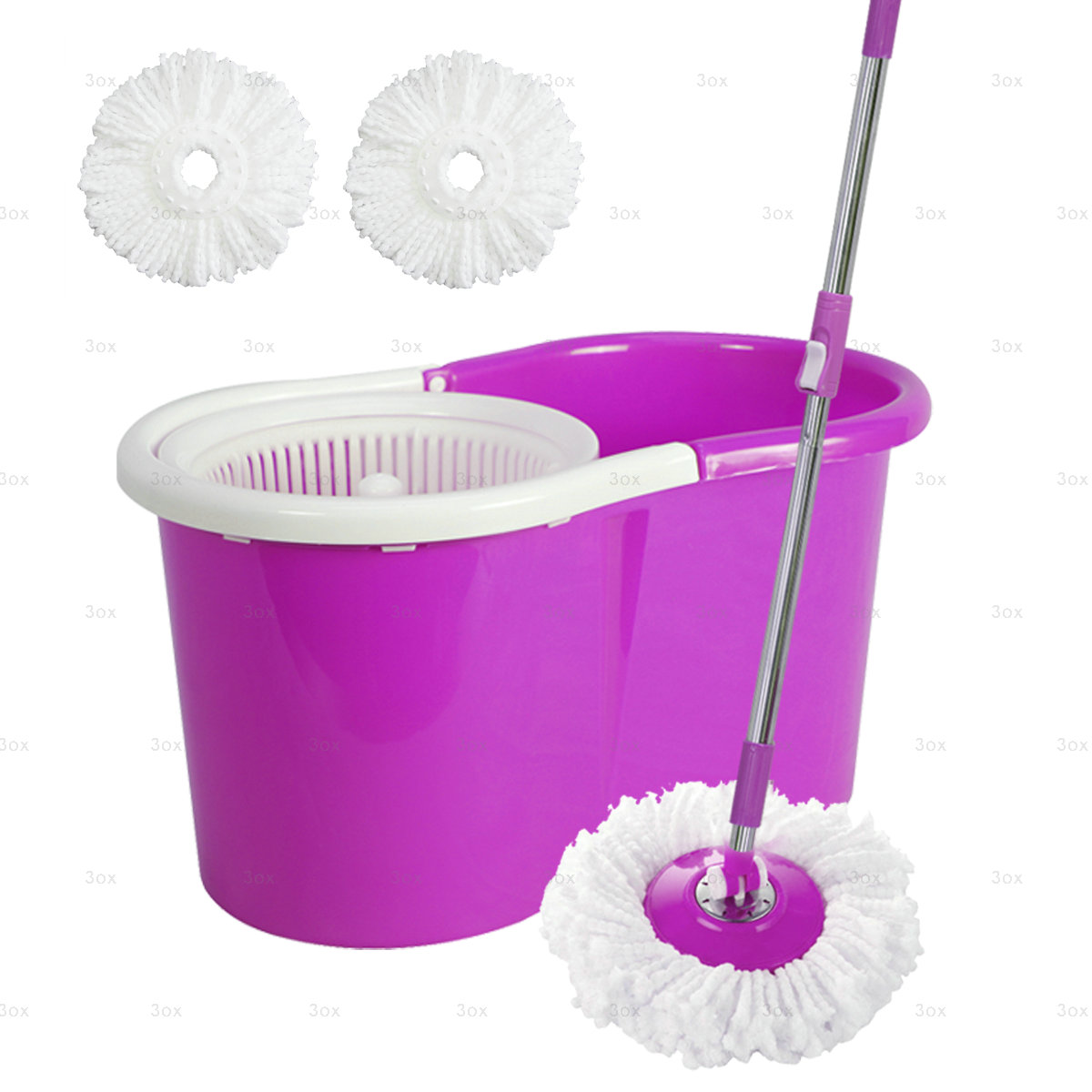 BL 360° Rotating Head Easy Spin Dry Floor Mop Bucket + 2x Head Microfiber Spinning