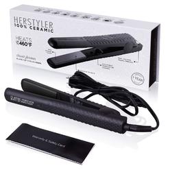 Herstyler Forever Flat Iron - Black Travel Friendly Dual Voltage 1.25 inch - Ceramic Hair Straightener - Negative Ion Technology.