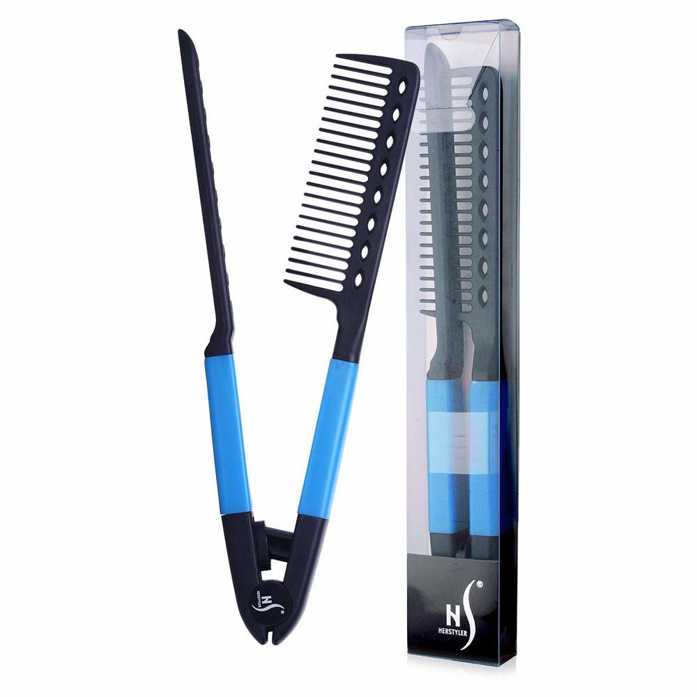 Herstyler Blue Hair Comb - Straightener Comb For Great Tresses - Flat Iron Comb For Knotty Hair