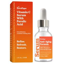 Terrafique Vitamin C E Ferulic Acid Serum - Anti Aging Serum with Niacinamide - Hydrating Serum for All Skin Types - 1 Fl Oz
