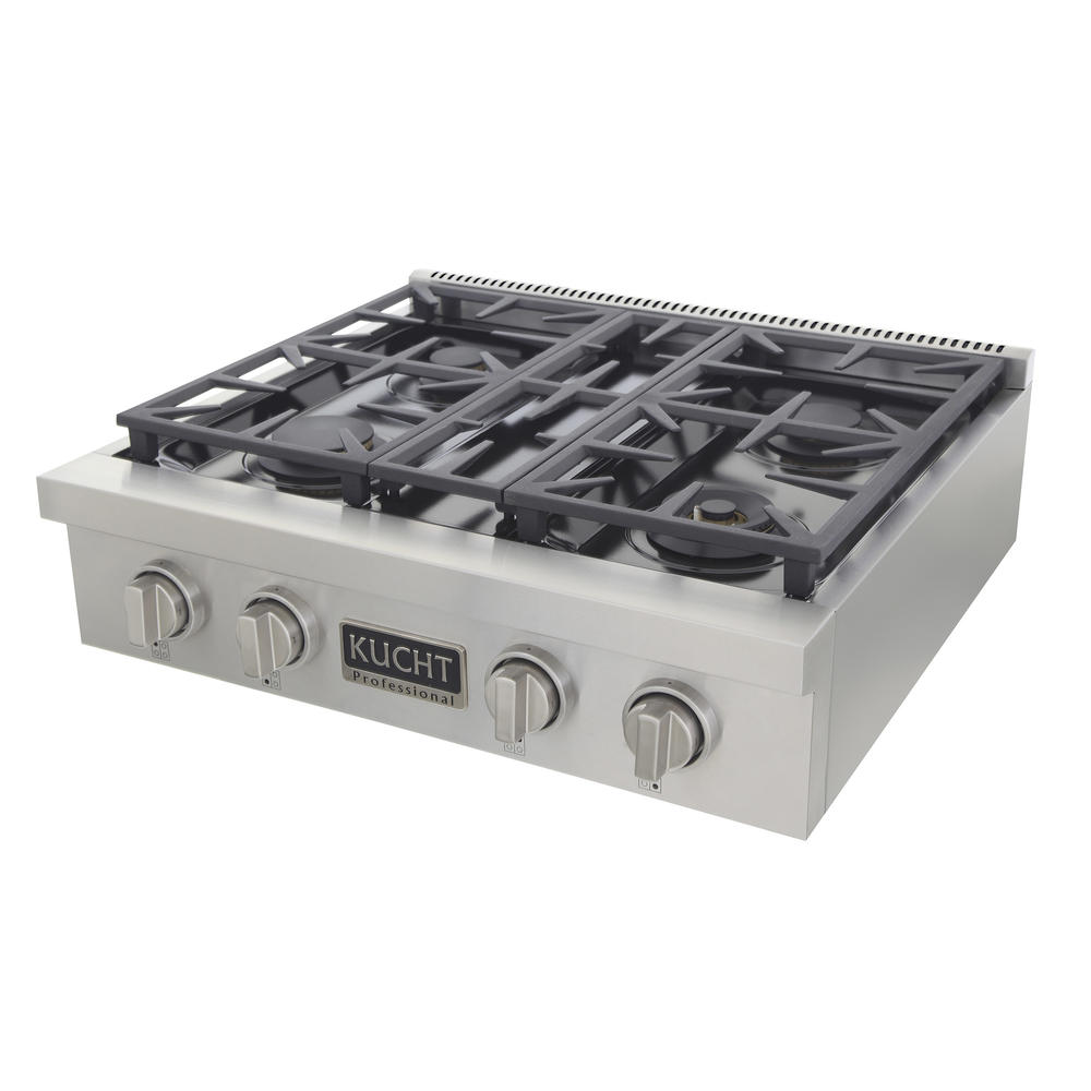KUCHT Professional 30 in. Natural Gas Range Top with Sealed Burners Stainless Steel with Classic Silver Knobs
