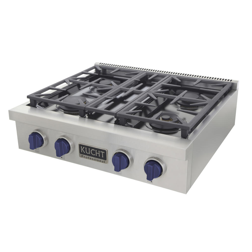 KUCHT Professional 30 in. Propane Gas Range Top with Sealed Burners in Stainless Steel with Royal Blue Knobs