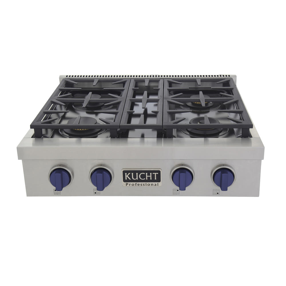 KUCHT Professional 30 in. Propane Gas Range Top with Sealed Burners in Stainless Steel with Royal Blue Knobs