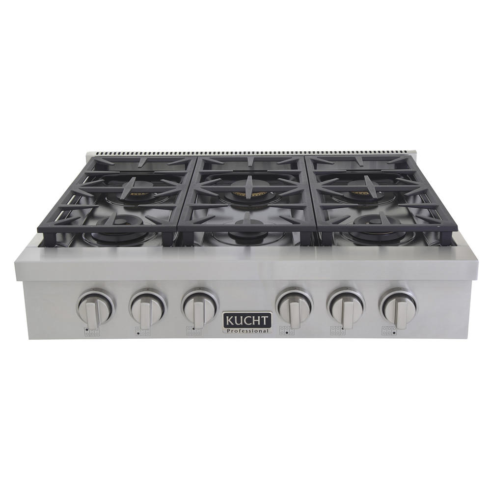 KUCHT Professional 36 in.Natural Gas Range Top with Sealed Burners in Stainless Steel with Classic Silver Knobs