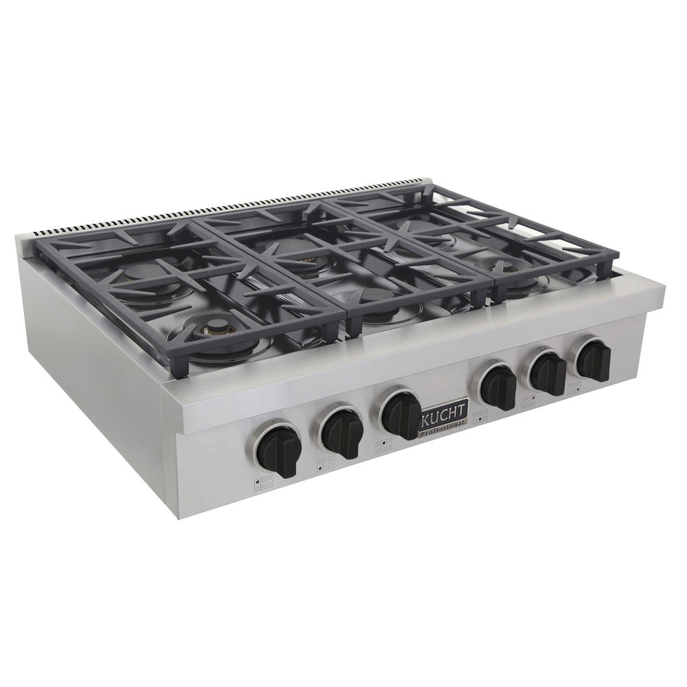 KUCHT Professional 36 in. Natural Gas Range with Sealed Burners in Stainless Steel with Tuxedo Black Knobs