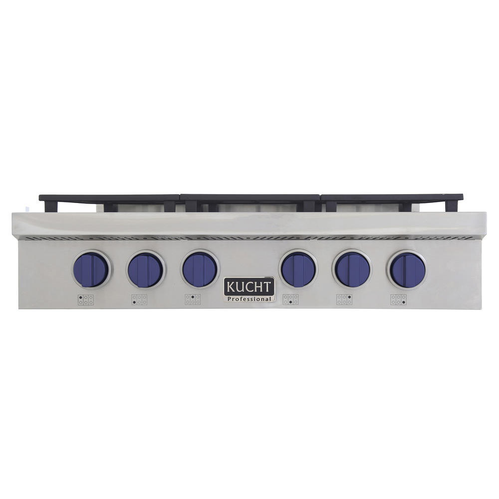 KUCHT Professional 36 in. Propane Gas Range with Sealed Burners in Stainless Steel with Royal Blue Knobs 