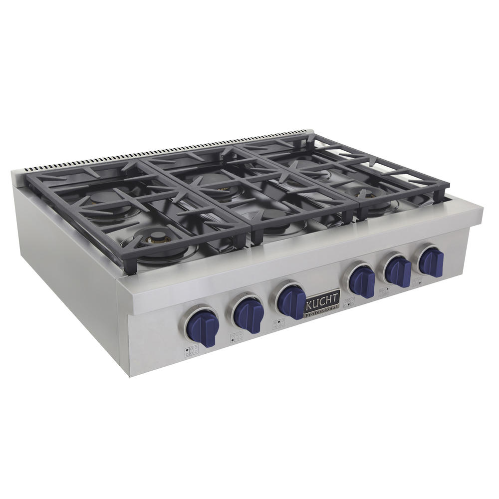 KUCHT Professional 36 in. Propane Gas Range with Sealed Burners in Stainless Steel with Royal Blue Knobs 
