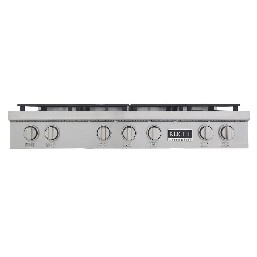 KUCHT Professional 48 in. Natural Gas Range Top with Sealed Burners, in Stainless Steel with Classic Silver Knobs