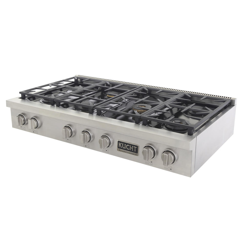 KUCHT Professional 48 in. Natural Gas Range Top with Sealed Burners, in Stainless Steel with Classic Silver Knobs