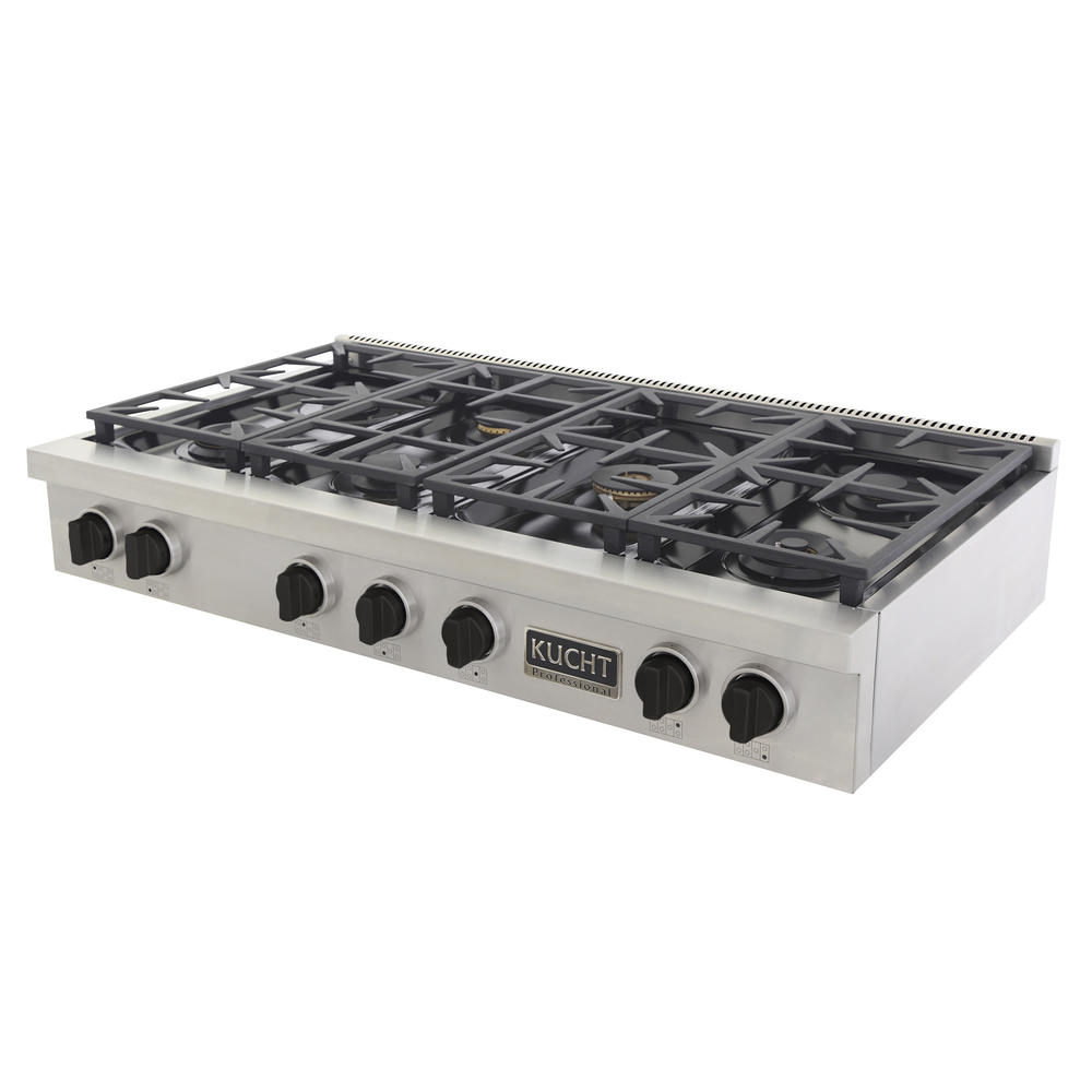 KUCHT Professional 48 in. ft. Propane Gas Range Top with Sealed Burners, in Stainless Steel with Tuxedo Black Knobs