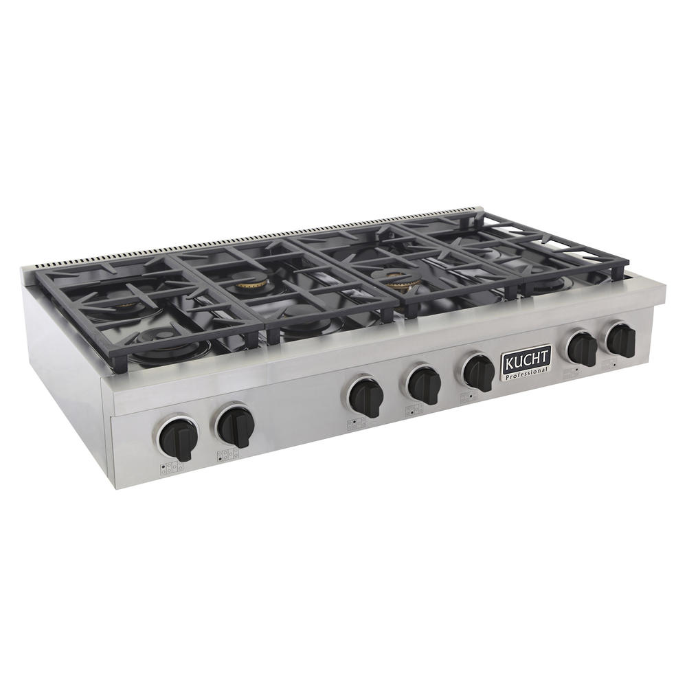 KUCHT Professional 48 in. ft. Propane Gas Range Top with Sealed Burners, in Stainless Steel with Tuxedo Black Knobs