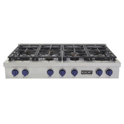 KUCHT Professional 48 in. ft. Propane Gas Range Top with Sealed Burners, in Stainless Steel with Royal Blue Knobs