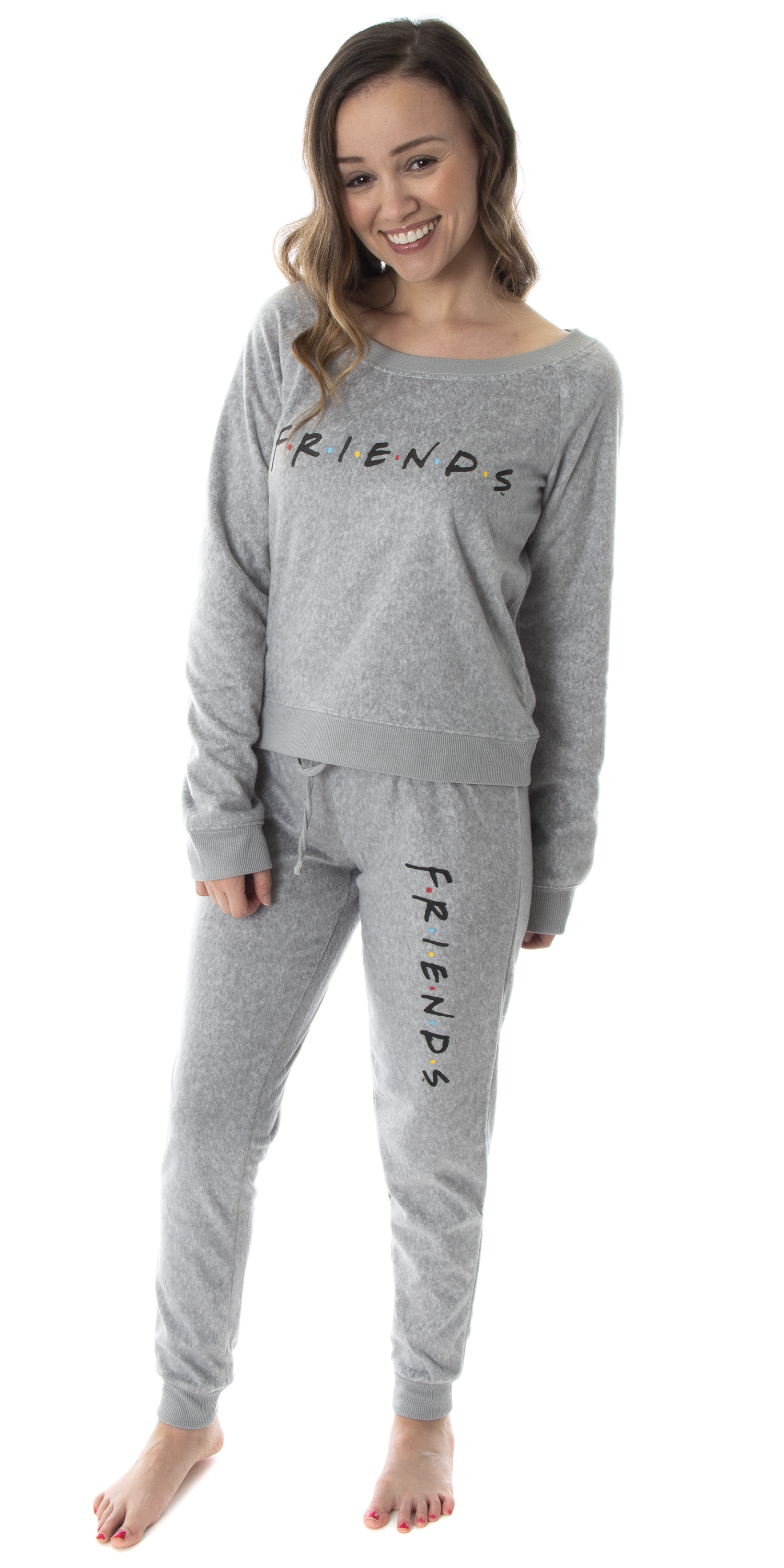 Intimo Friends TV Show Logo Juniors' Comfy Long Sleeve Top And Pants 2 Piece Jogger Pajama Set