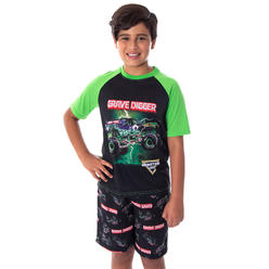 Intimo Monster Jam Boys' Grave Digger Monster Truck Shirt And Shorts 2 Piece Pajama Set