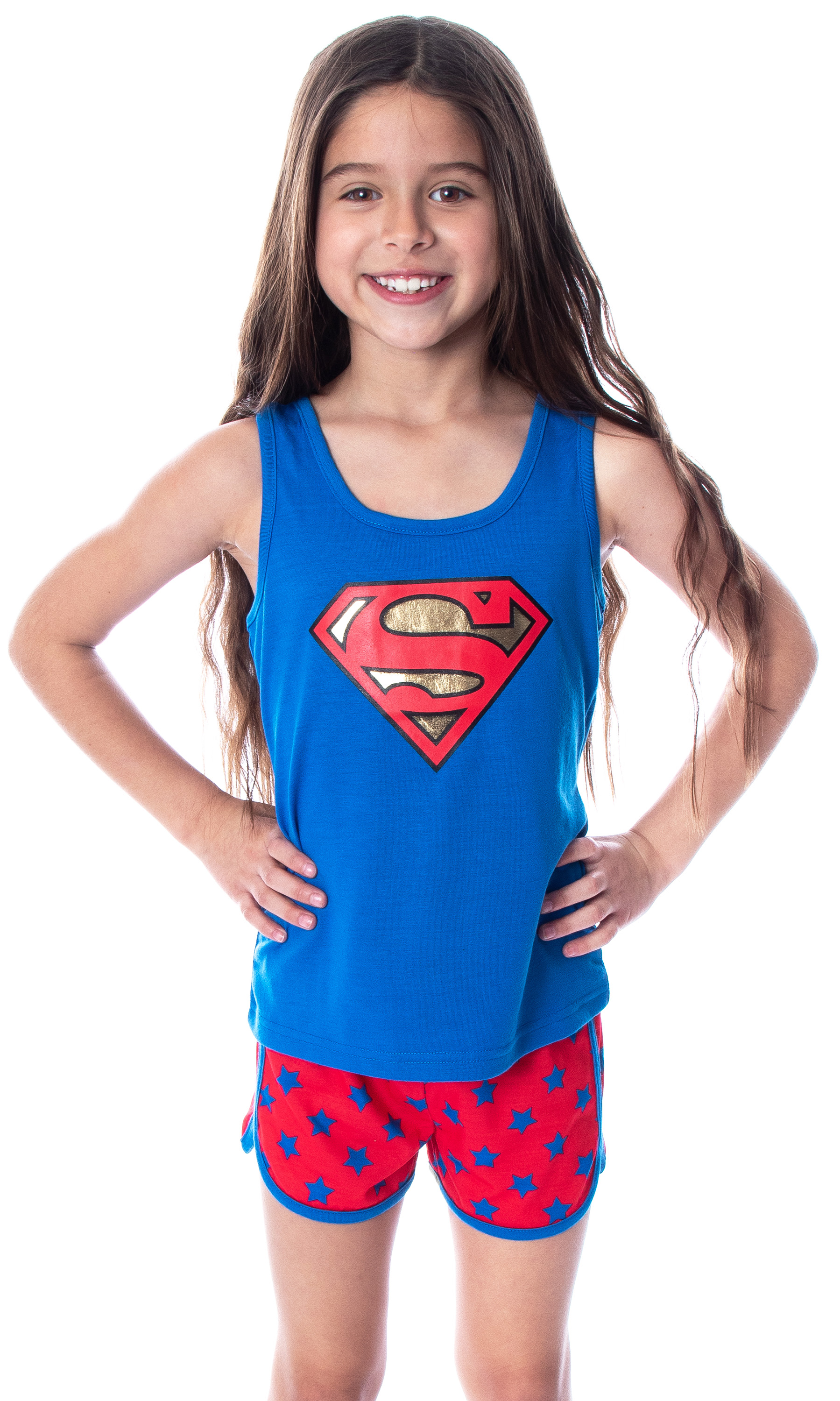Intimo DC Comics Girls' Superman Pajamas Classic Logo Racerback Tank and Shorts Loungewear Pajama Set
