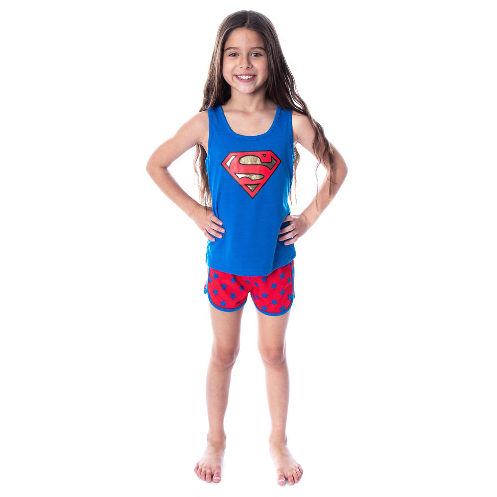 Intimo DC Comics Girls' Superman Pajamas Classic Logo Racerback Tank and Shorts Loungewear Pajama Set