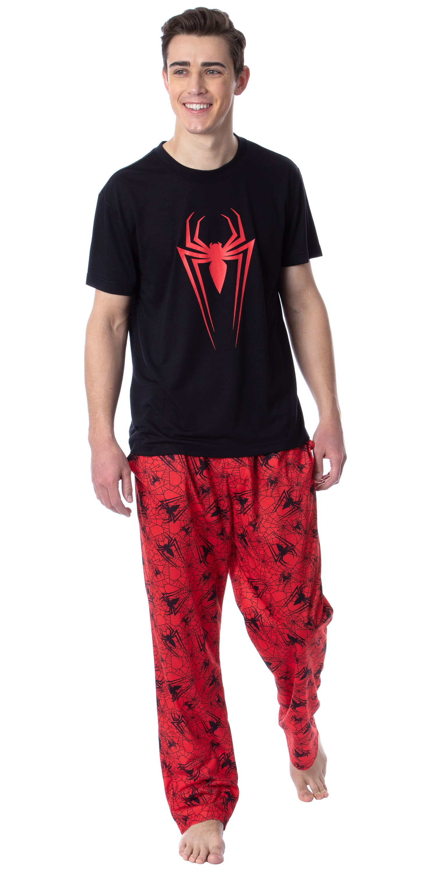 Intimo Marvel Comics Mens' Spider-Man Logo Icon Tossed Print Sleep Pajama Set