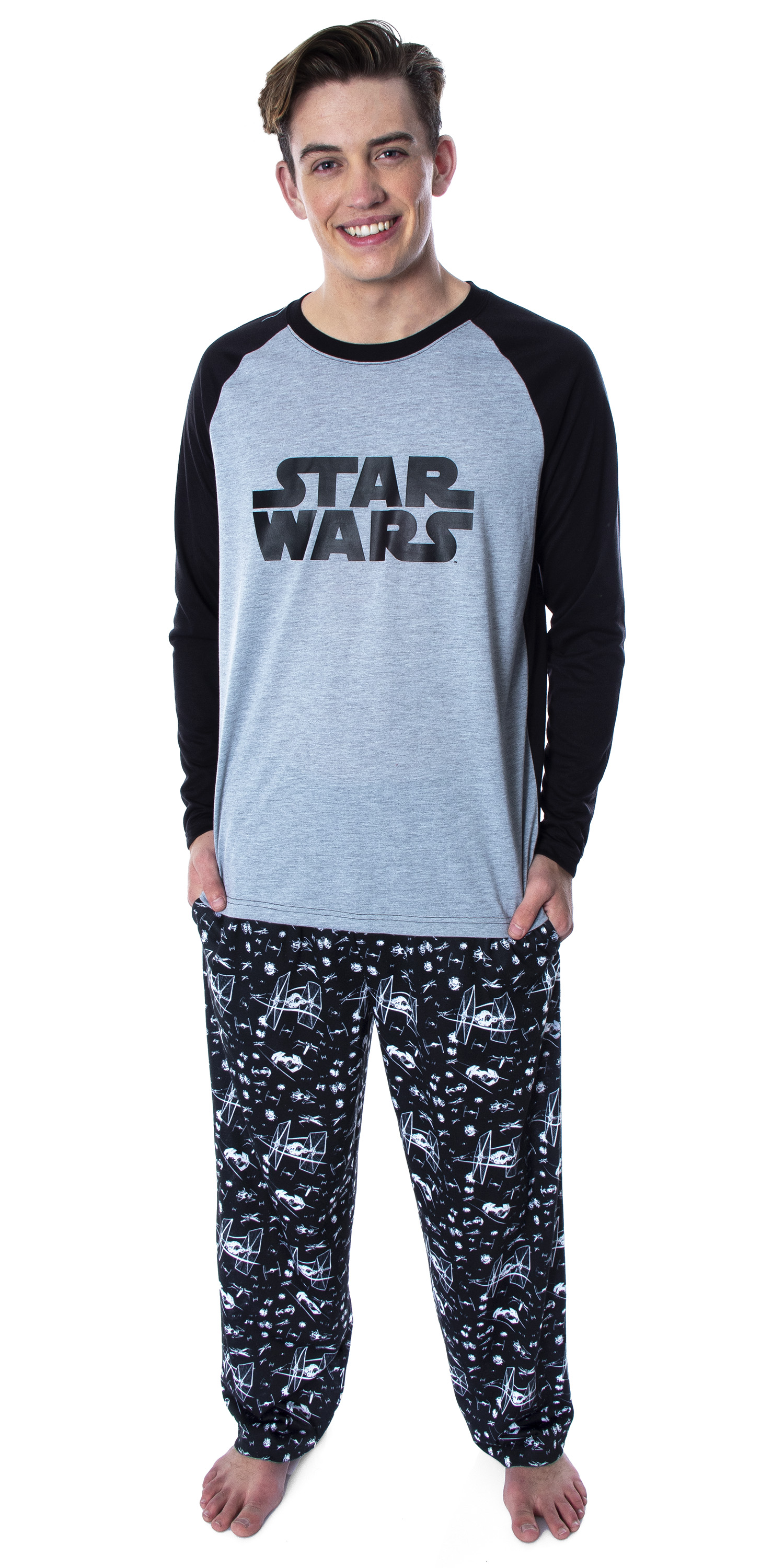Intimo Star Wars Men's Pajamas Classic Logo Raglan Shirt And Lounge Pants 2 PC Sleepwear Pajama Set