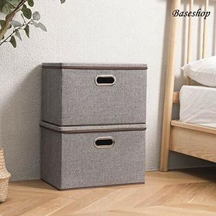 Baseshop Large Foldable Storage Bin With Lid 4 Pack Linen Fabric