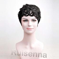 Ruisenna 100 Human Hair Short Curly Wigs For Black Women Pixie