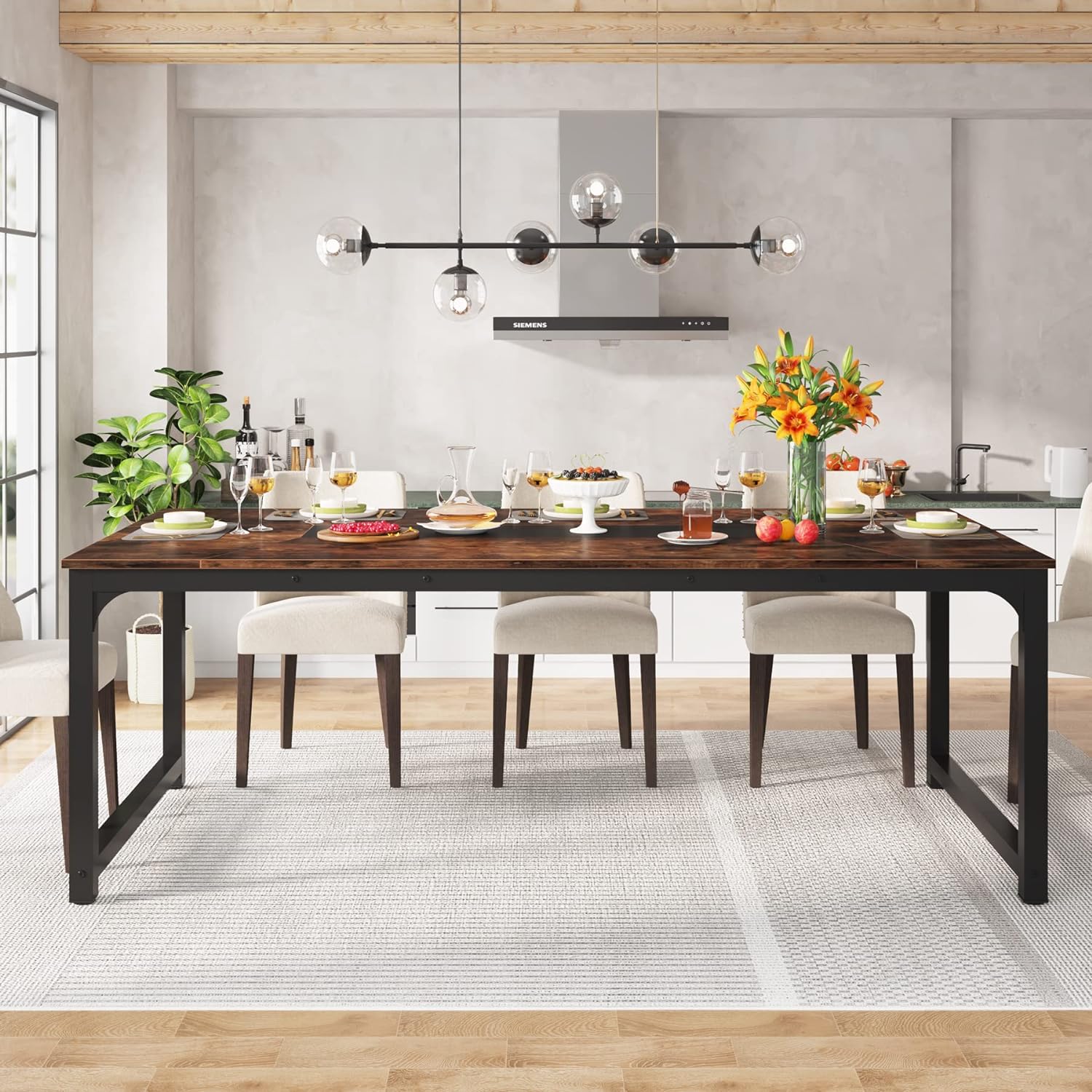 Tribesigns 78.7"x39.4" Dining Table, Industrial Kitchen Table for 6-8 Person, Rectangular Dinner Table for Dining Room Kitchen