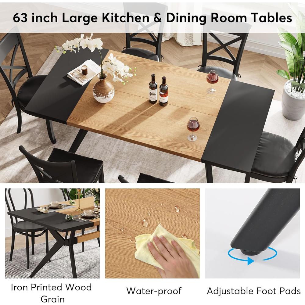 Tribesigns 63" W Wood Dining Table for 4-6 People, Modern Rectangular Kitchen Table Dinner Table, Large Dining Room Table