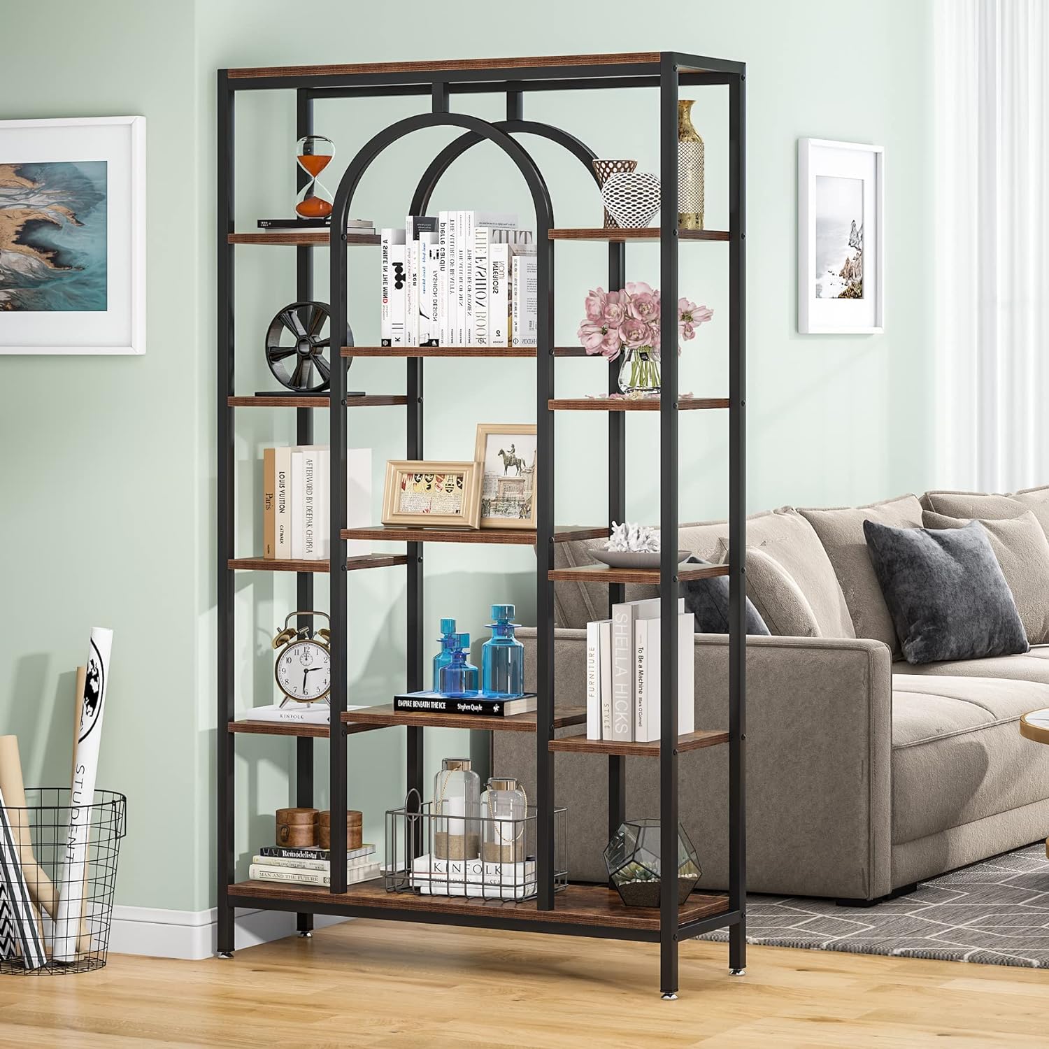 Tribesigns 5-Tier Bookshelf, Industrial Tall Bookcase Book Shelf Organizer Freestanding Open Display Shelves for Living Room