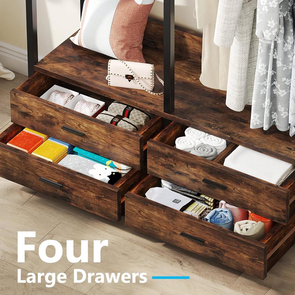 Tribesigns Freestanding Closet Organizer for Hanging Clothes, Heavy Duty Garment Rack with 4 Drawers