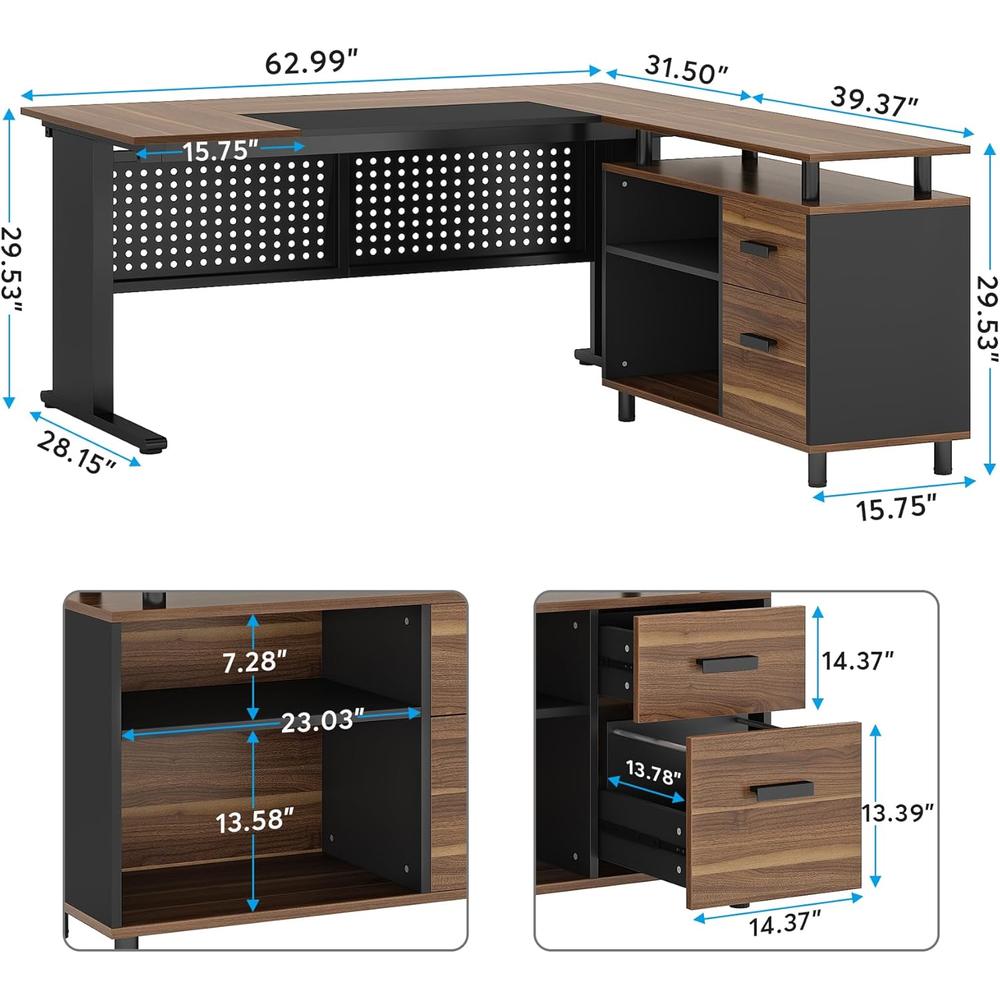 Tribesigns 63 Inch Executive Desk with File Cabinet, Large Office Desk ...