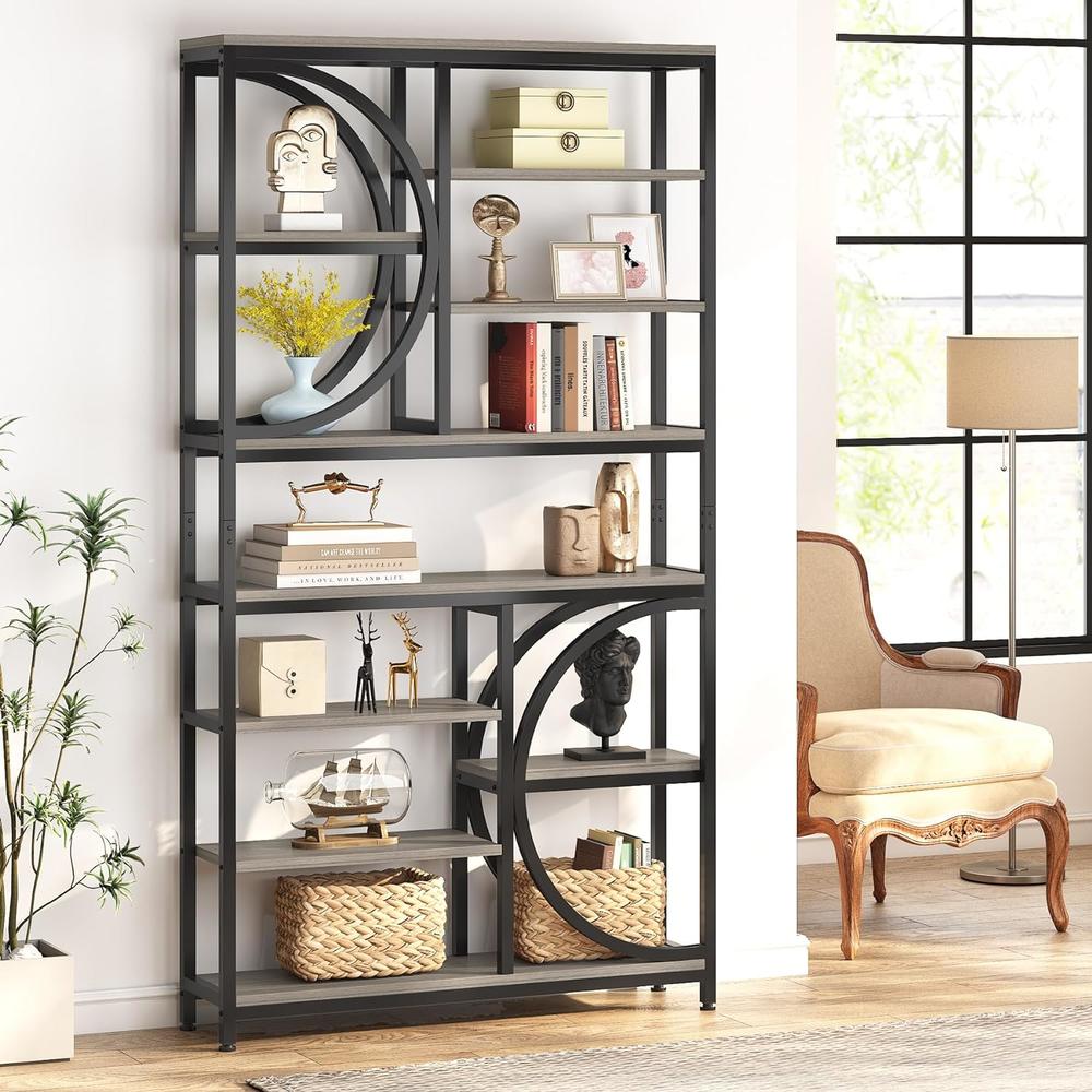 Tribesigns Bookshelf, Industrial 8-Tier Etagere Bookcases,77 Inch Tall Book Shelf Open Display Shelves,Wood Accent Shelving Unit