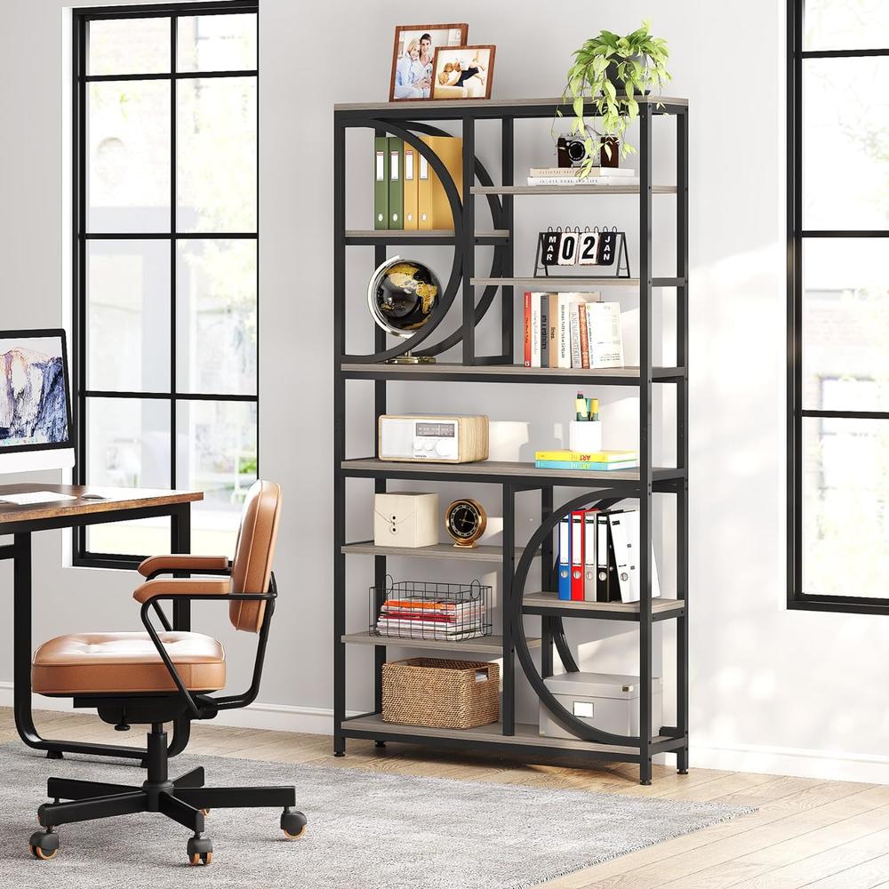 Tribesigns Bookshelf, Industrial 8-Tier Etagere Bookcases,77 Inch Tall Book Shelf Open Display Shelves,Wood Accent Shelving Unit
