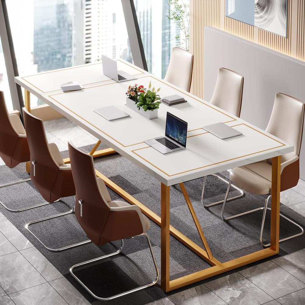 Tribesigns Modern Executive Desk, 70.9’’ W X 31.5’’ D Large Computer Desk Office Work Desks with Gold Metal Base