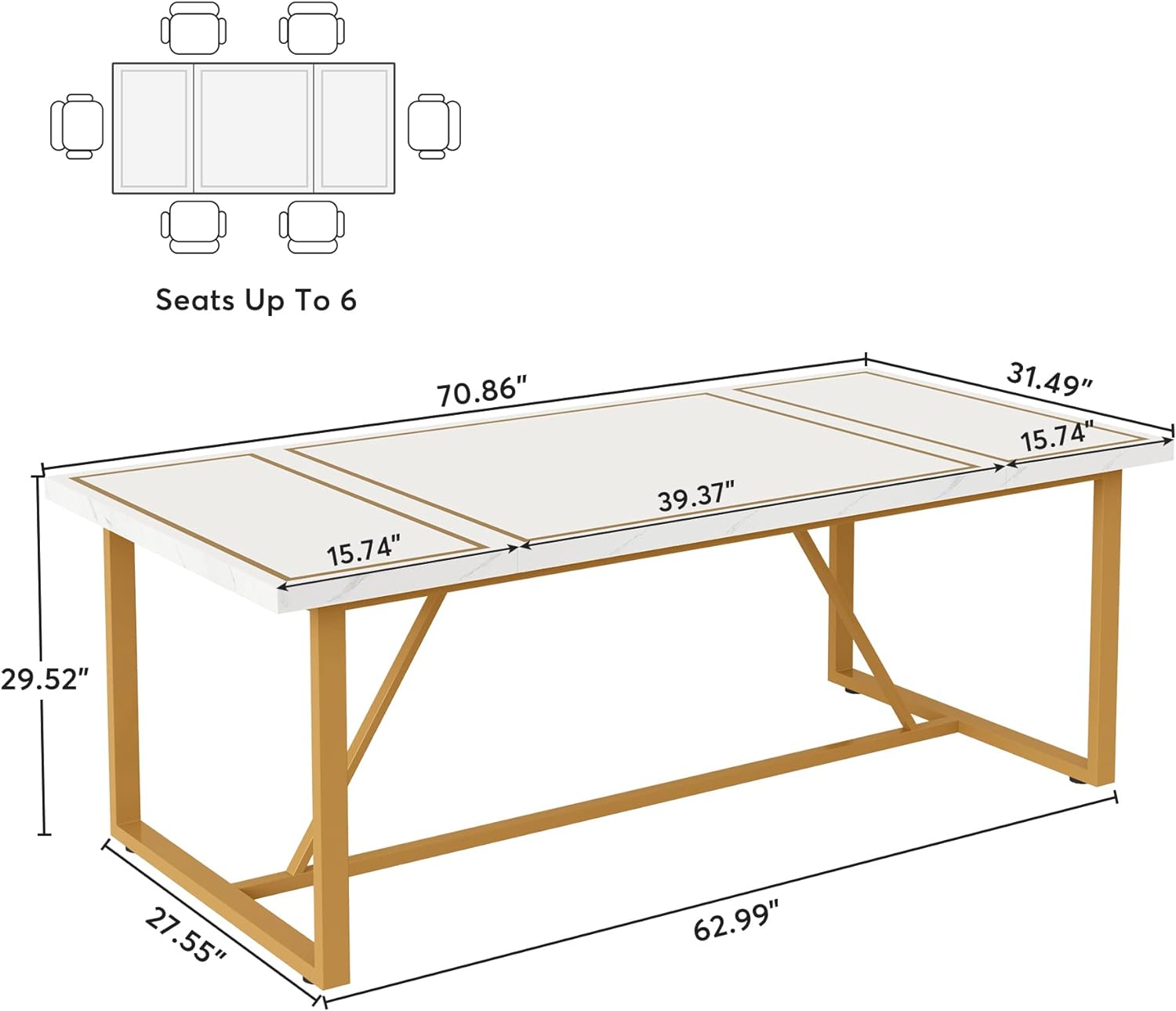 Tribesigns 70.9 Inch Dining Table for 6 to 8, Modern Kitchen Table Dining Room Table, Rectangle Brown Dinner Table