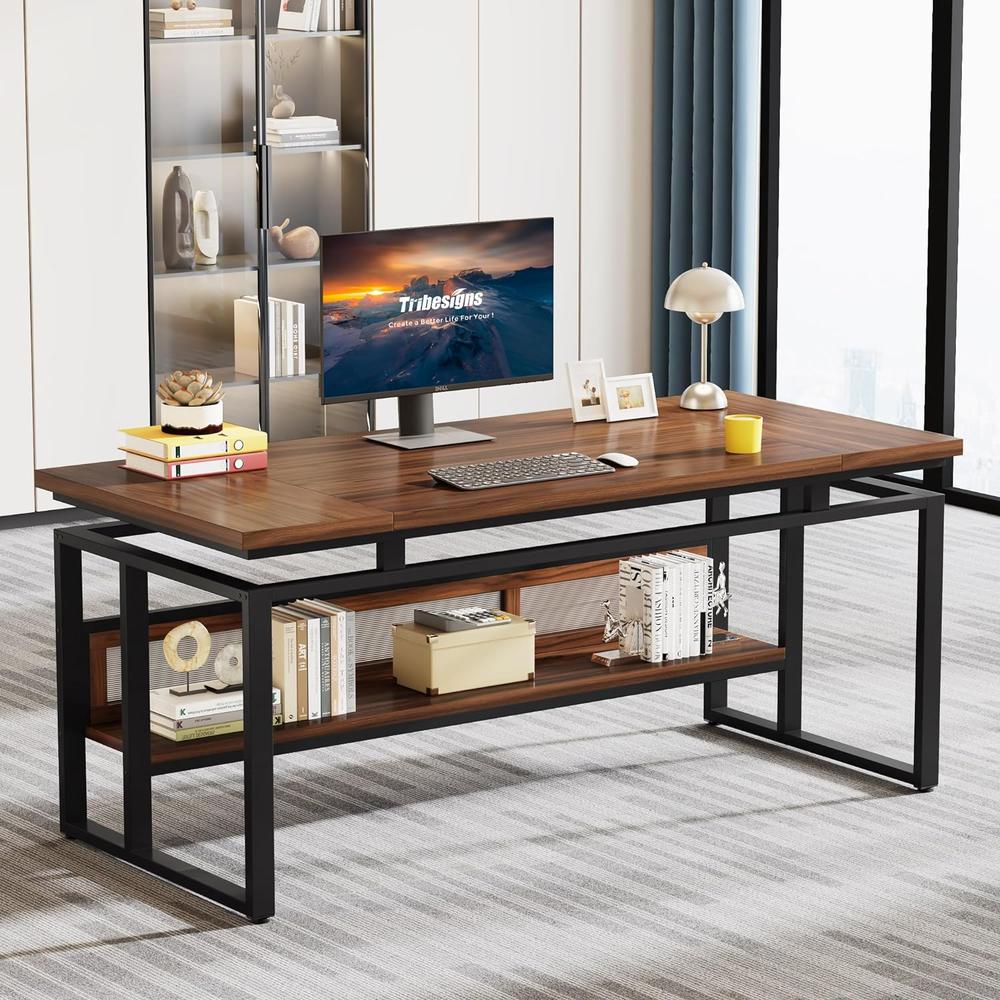 Tribesigns 63" Large Computer Desk, Executive Desk with Hidden Shelf, Modern Office Desk with Thickened Board and Frame