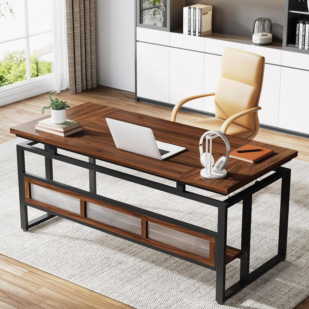 Tribesigns 63" Large Computer Desk, Executive Desk with Hidden Shelf, Modern Office Desk with Thickened Board and Frame