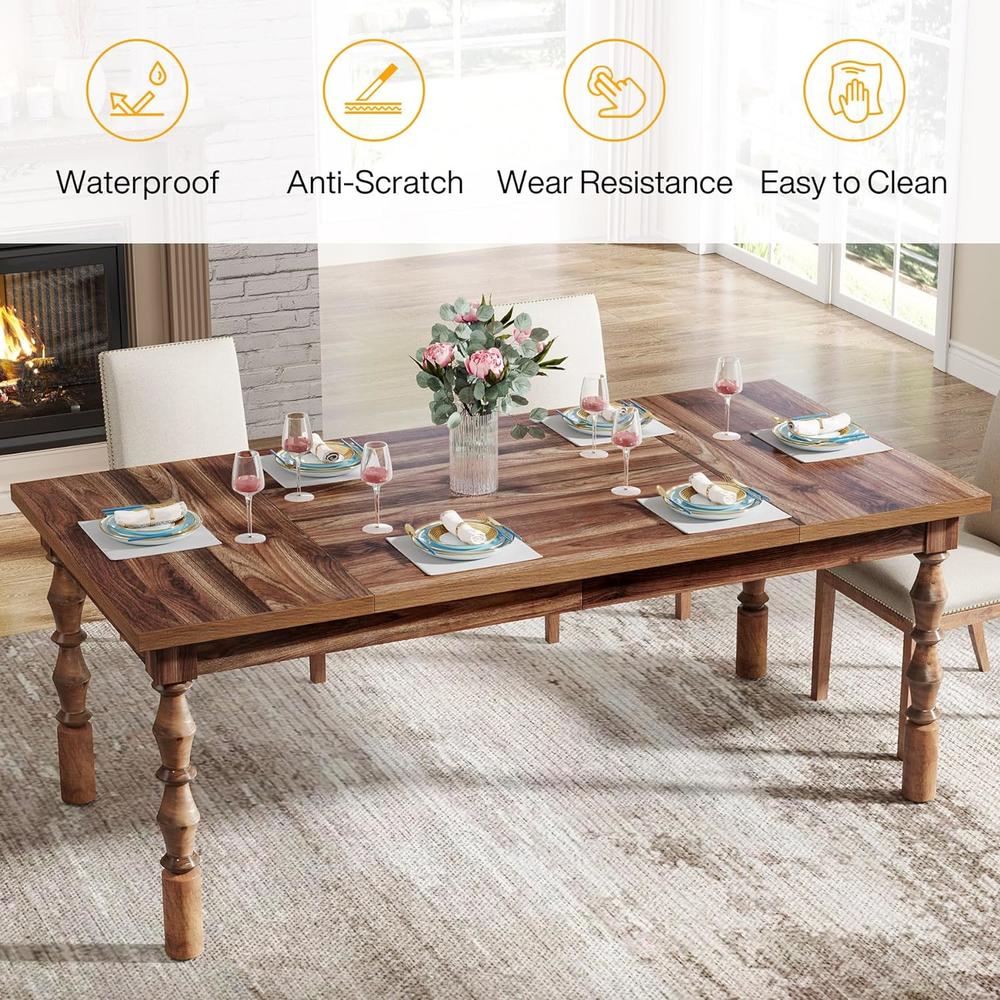 Tribesigns Wood Dining Table for 4-6 People, Farmhouse 62” Large Rectangle Kitchen Table with Carved Turned Legs
