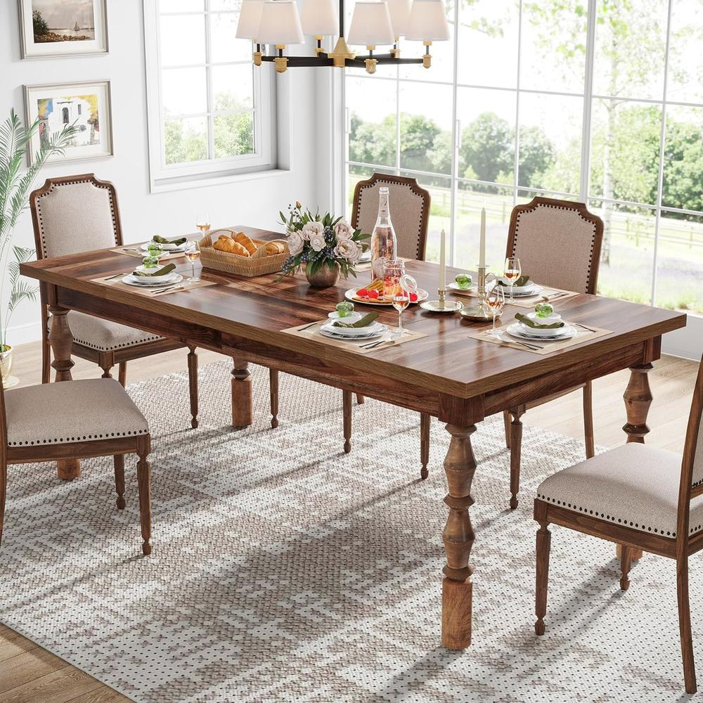 Tribesigns Wood Dining Table for 4-6 People, Farmhouse 62” Large Rectangle Kitchen Table with Carved Turned Legs