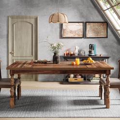 Tribesigns Wood Dining Table for 4-6 People, Farmhouse 62? Large Rectangle Kitchen Table with Carved Turned Legs