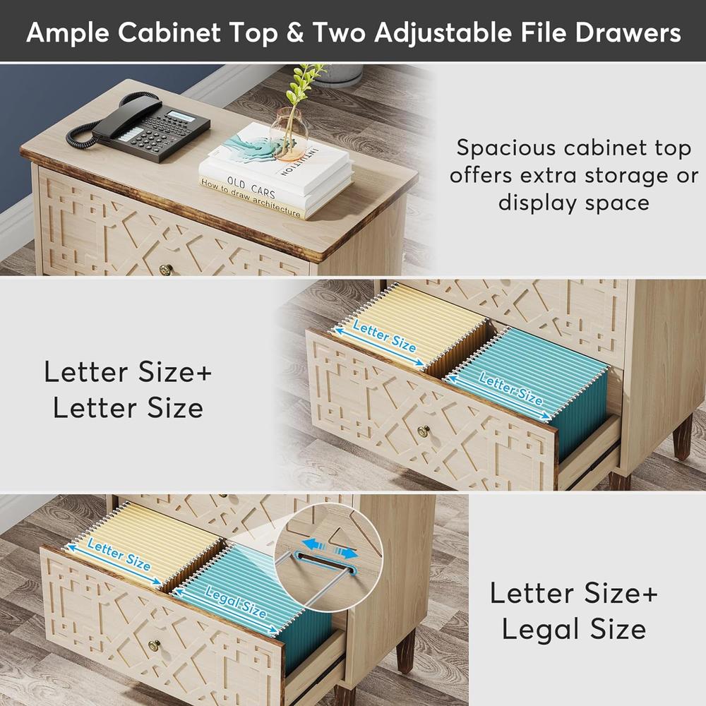 Tribesigns 2 Drawer Lateral File Cabinet,Office Filing Cabinet for Letter /Legal Size Files,Wood Storage Cabinet Printer Stand