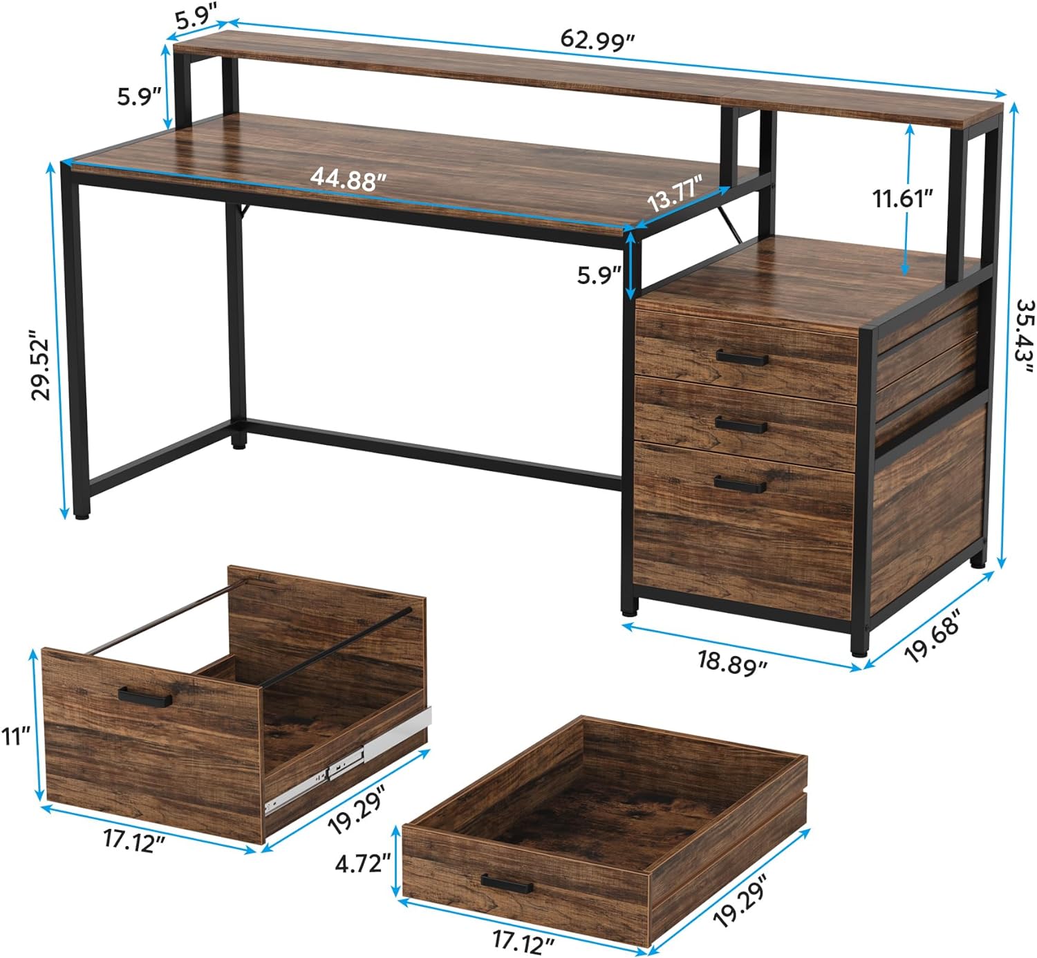 Tribesigns 63 Inch Computer Desk with File Drawer Cabinet, Ergonomic Office Desk with Monitor Stand