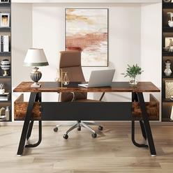 TribeSigns 63 Inches Desk with Bottom Shelves, Large Executive Desk, Computer Desk for Home Office, Business Workstation