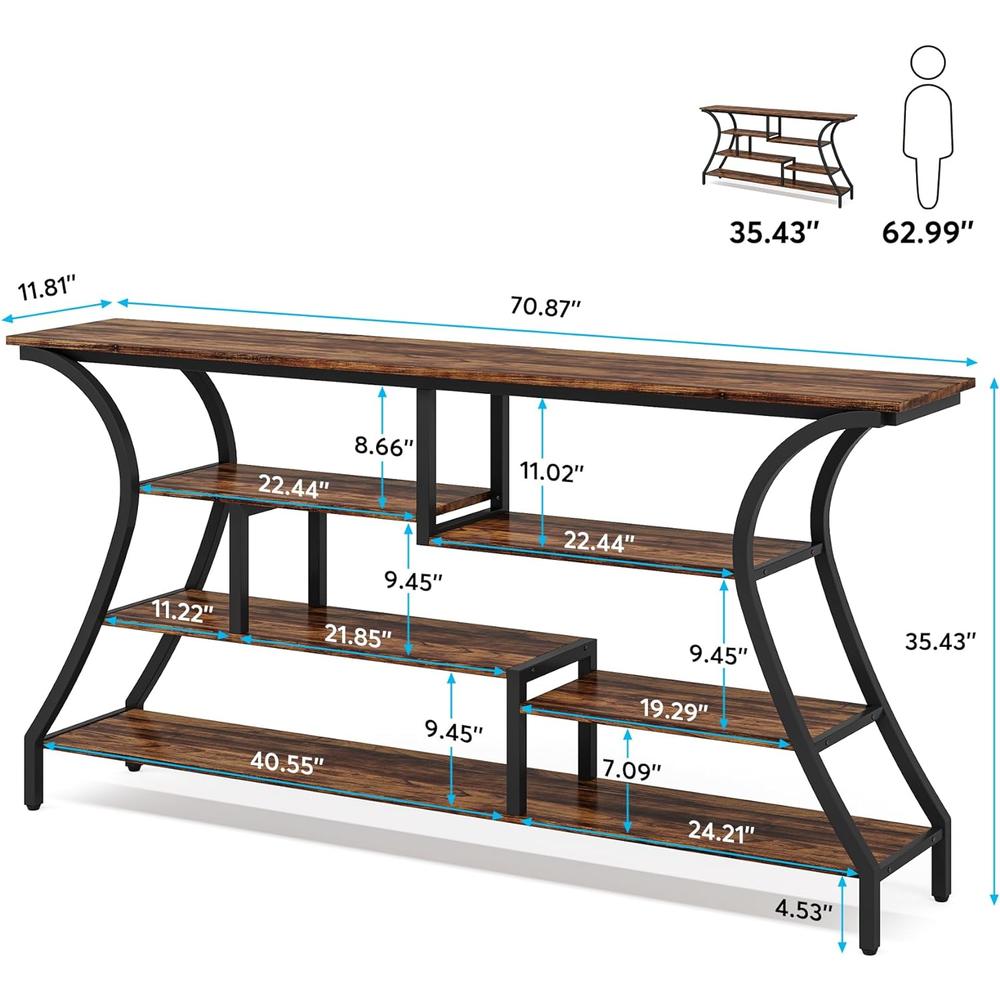 TribeSigns 70.9 Inch Extra Console Table, Industrial Narrow Sofa Table with Storage Shelves, 4 Tier Entryway Table Behind Couch