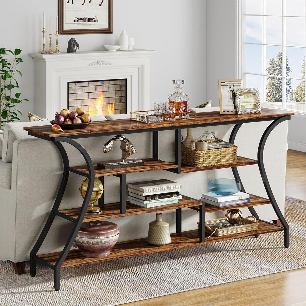 TribeSigns 70.9 Inch Extra Console Table, Industrial Narrow Sofa Table with Storage Shelves, 4 Tier Entryway Table Behind Couch