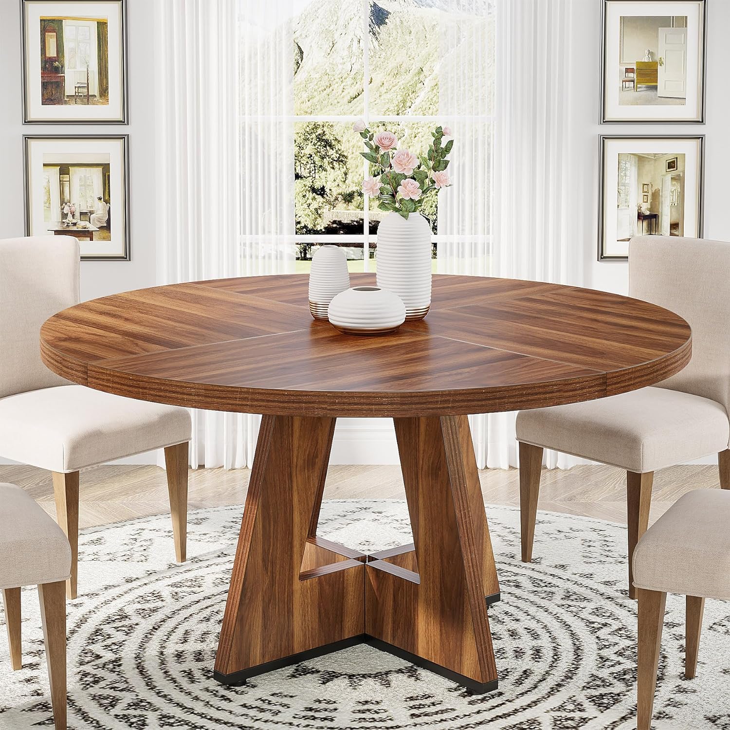 Tribesigns Round Dining Table for 4, 47 Inch Farmhouse Kitchen Table Small Dinner Table Wood Kitchen Dinning Table