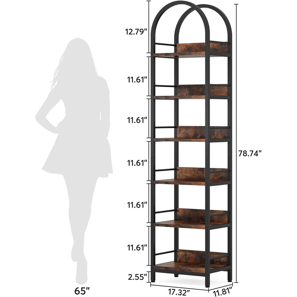 Tribesigns 6-Tier Open Bookshelf, 78.7" Tall Arched Bookcase Narrow Bookshelf with Metal Frame for Living Room, Home Office