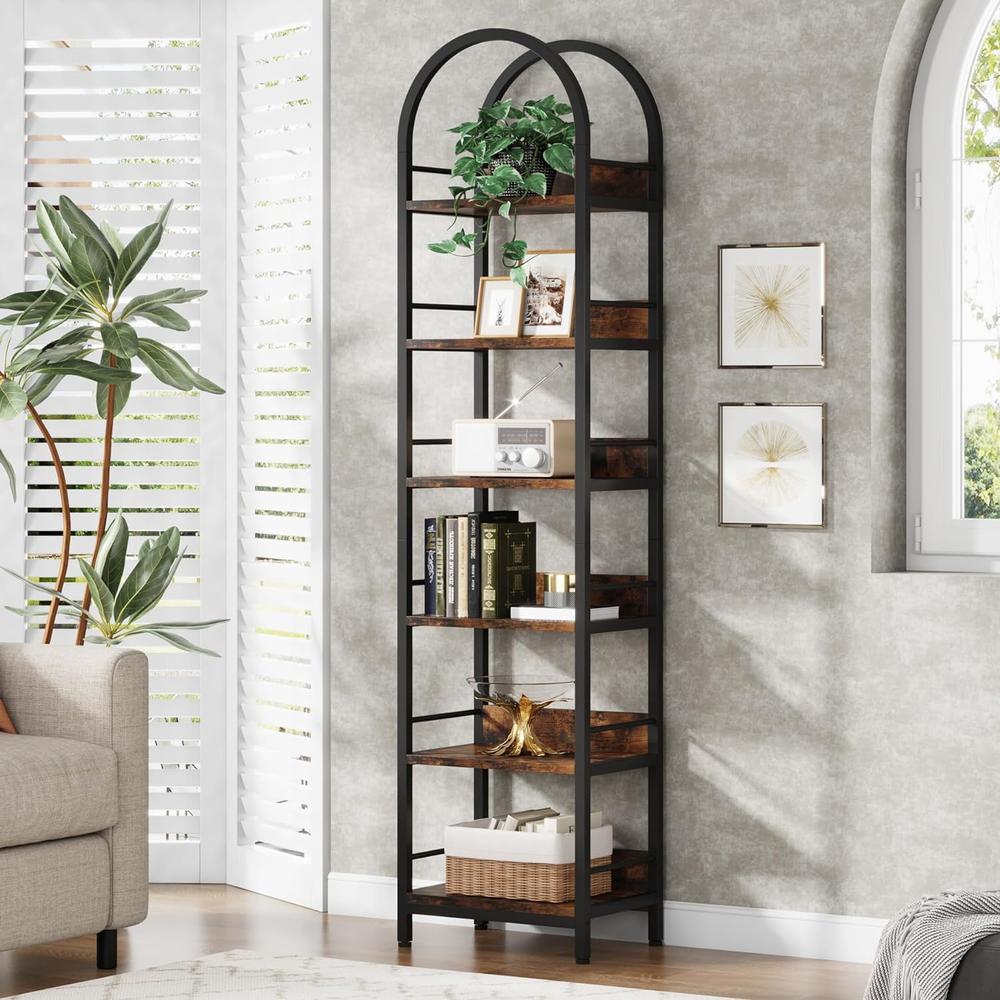 Tribesigns 6-Tier Open Bookshelf, 78.7" Tall Arched Bookcase Narrow Bookshelf with Metal Frame for Living Room, Home Office