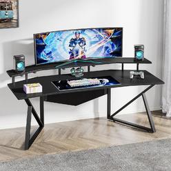 TribeSigns 70.9" Large Home Office Desk with Monitor Stand, Modern Wing-Shaped Gaming Studio Desk Workstation for Live, Streamer