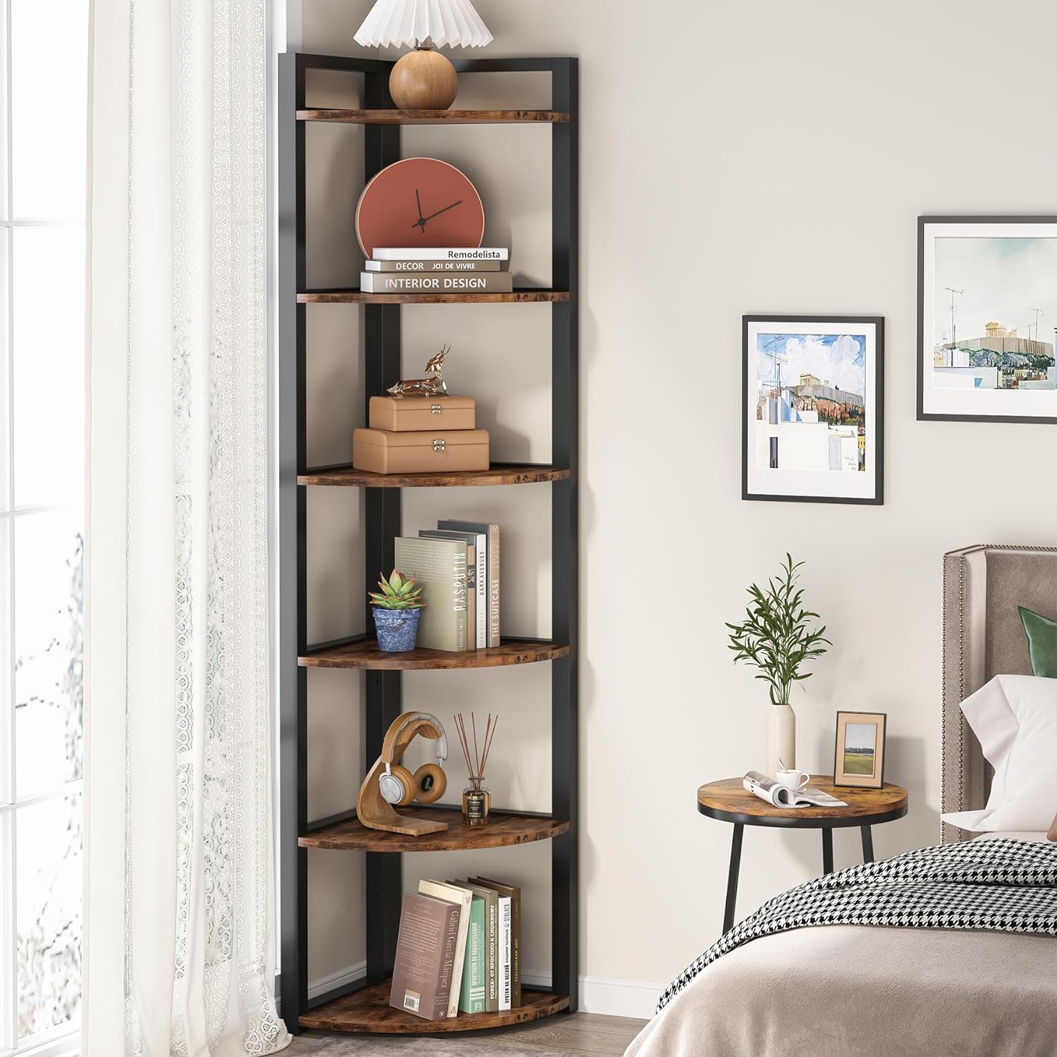TribeSigns 6 Tier Bookshelf, 70.9 Inch Tall Corner Shelving Unit Storage Rack for Living Room, Home Office, Kitchen, Small Space