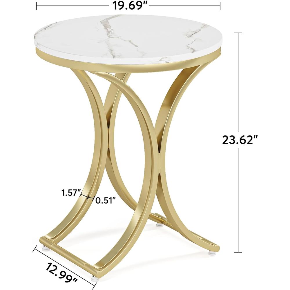 Tribesigns White Gold Side Table Round End Table Modern Small Coffee Table Accent C Table Bedside Table Round for Living Room